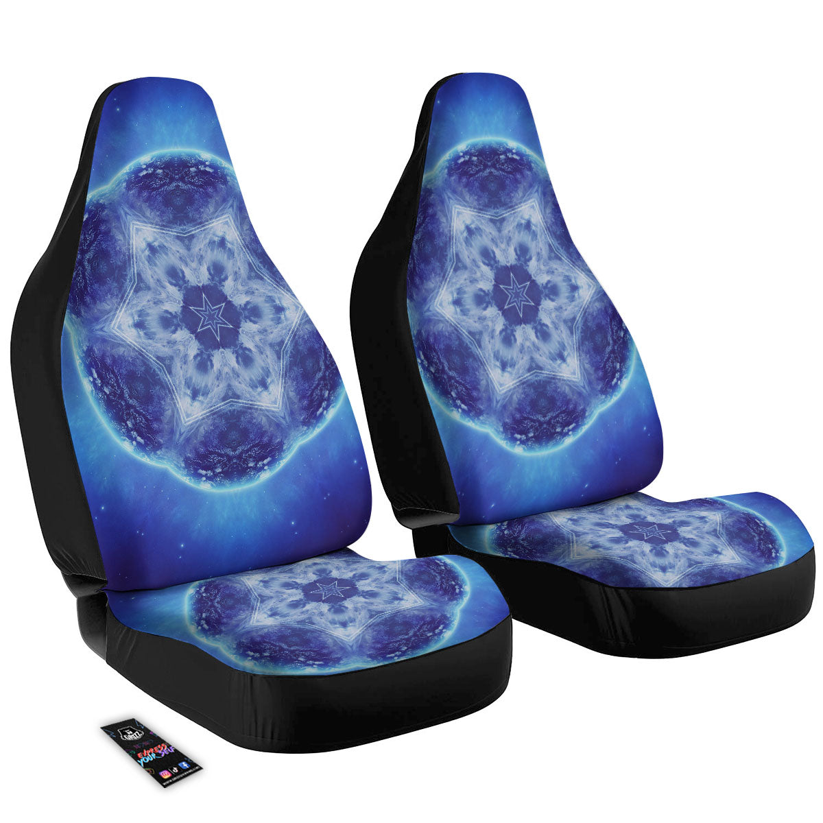 Blue Fractal Kaleidoscope Print Car Seat Covers-grizzshop