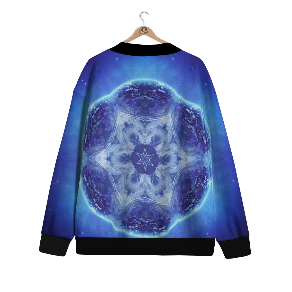 Blue Fractal Kaleidoscope Print Cardigan-grizzshop