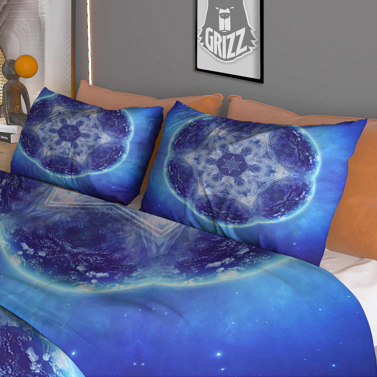 Blue Fractal Kaleidoscope Print Duvet Cover Bedding Set
