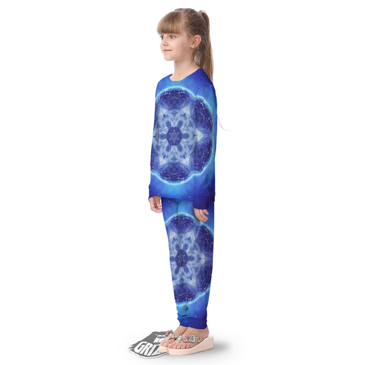 Blue Fractal Kaleidoscope Print Kid's Pajamas-grizzshop
