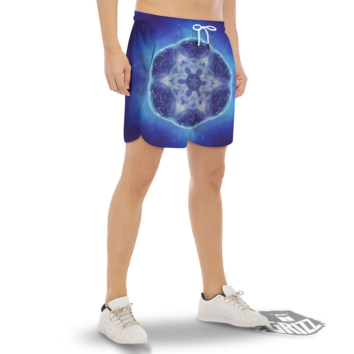 Blue Fractal Kaleidoscope Print Men's Gym Shorts-grizzshop