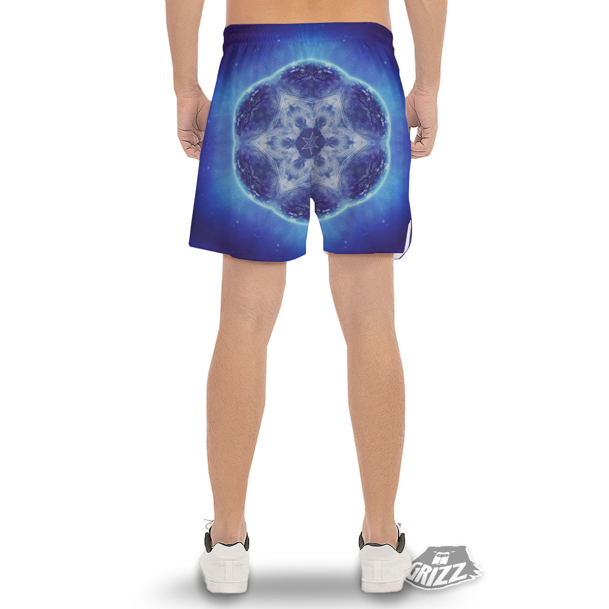 Blue Fractal Kaleidoscope Print Men's Gym Shorts-grizzshop