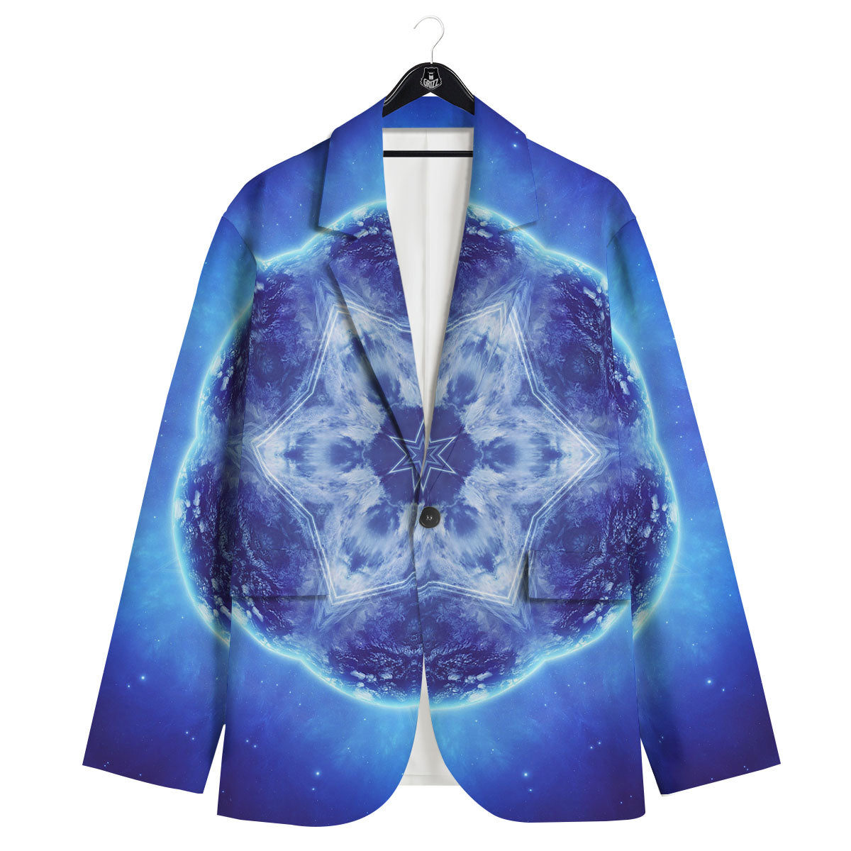 Blue Fractal Kaleidoscope Print Men's Sport Coat-grizzshop