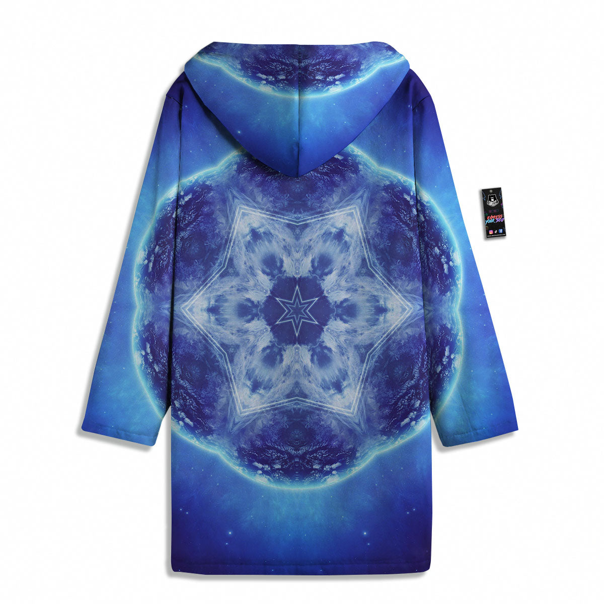 Blue Fractal Kaleidoscope Print Men's Windbreaker Jacket-grizzshop