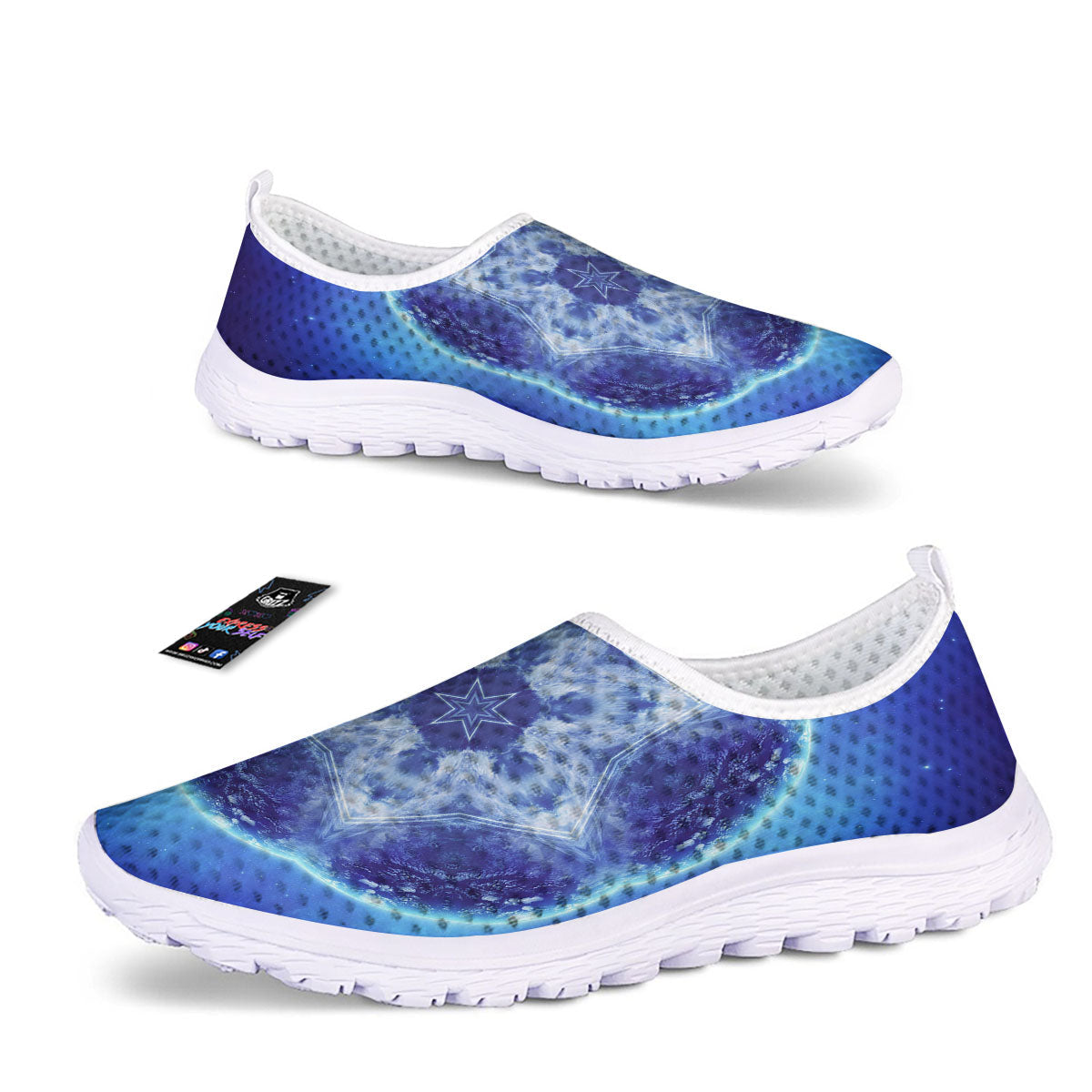 Blue Fractal Kaleidoscope Print Nurse Shoes-grizzshop