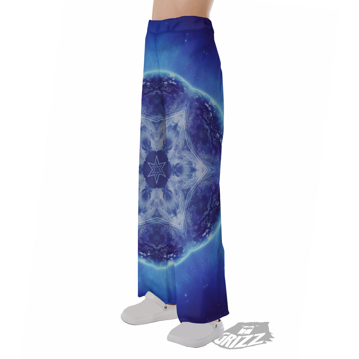 Blue Fractal Kaleidoscope Print Pajama Pants-grizzshop