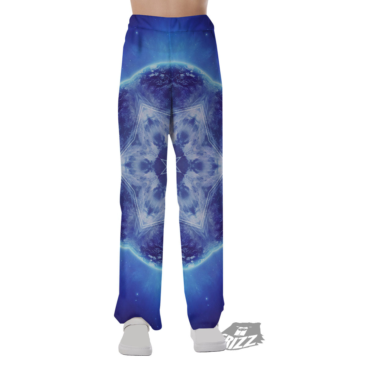 Blue Fractal Kaleidoscope Print Pajama Pants-grizzshop