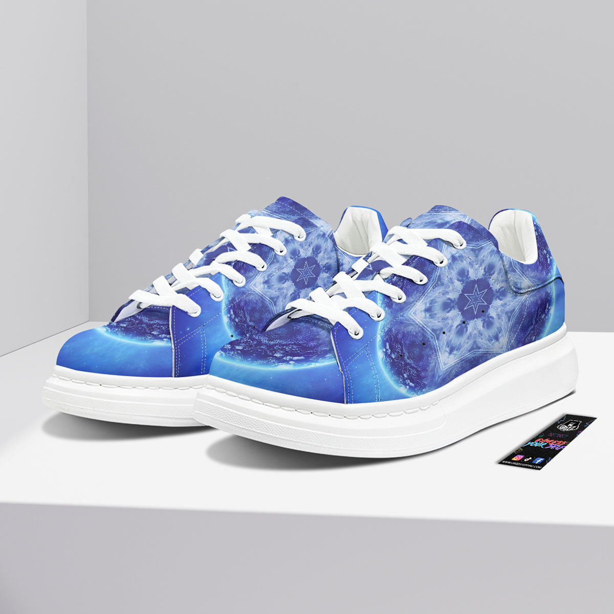 Blue Fractal Kaleidoscope Print Platform Shoes-grizzshop