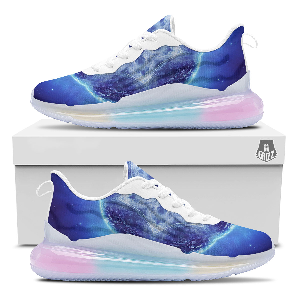 Blue Fractal Kaleidoscope Print Running Sneakers-grizzshop