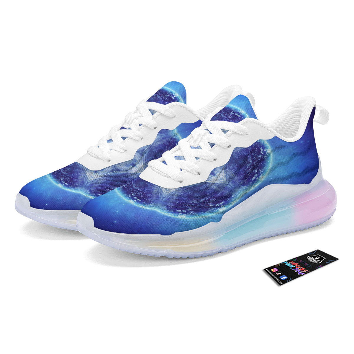 Blue Fractal Kaleidoscope Print Running Sneakers-grizzshop