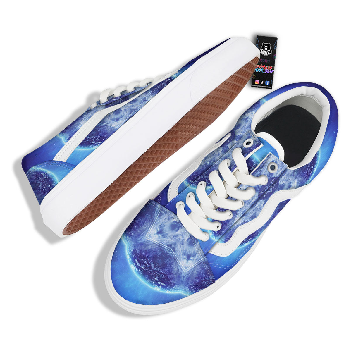 Blue Fractal Kaleidoscope Print Skate Shoes-grizzshop