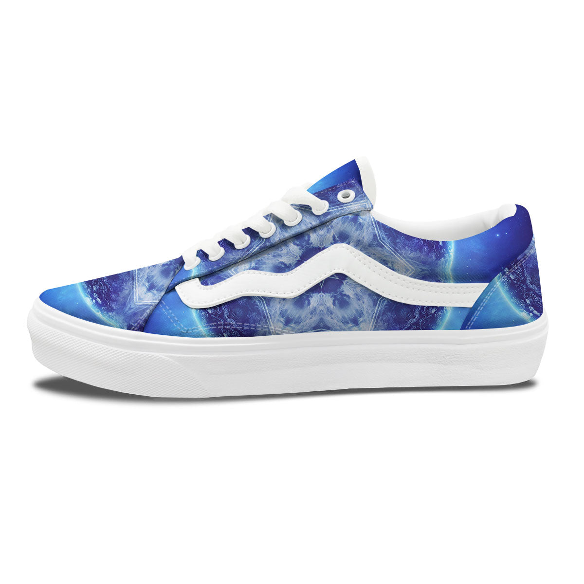 Blue Fractal Kaleidoscope Print Skate Shoes-grizzshop