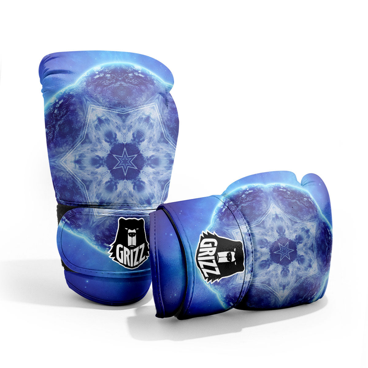 Blue Fractal Kaleidoscope Print Pro Boxing Glove
