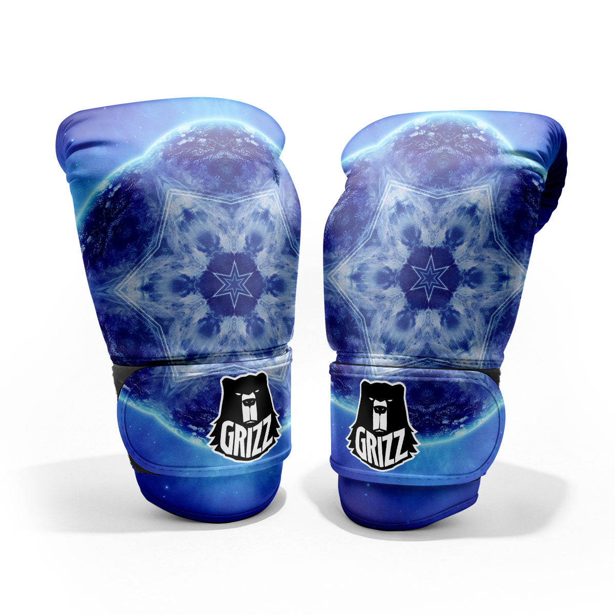 Blue Fractal Kaleidoscope Print Pro Boxing Glove