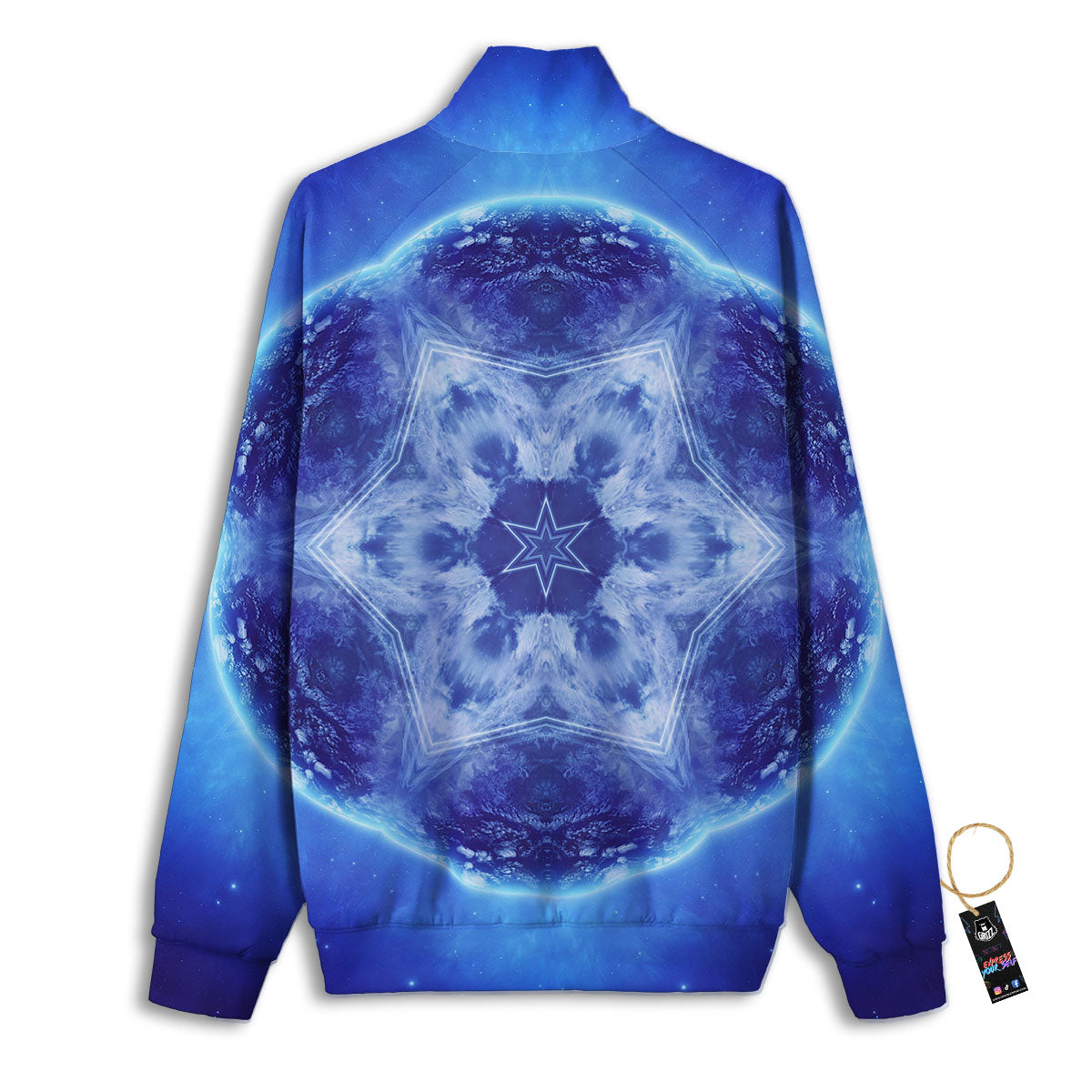 Blue Fractal Kaleidoscope Print Track Jacket-grizzshop