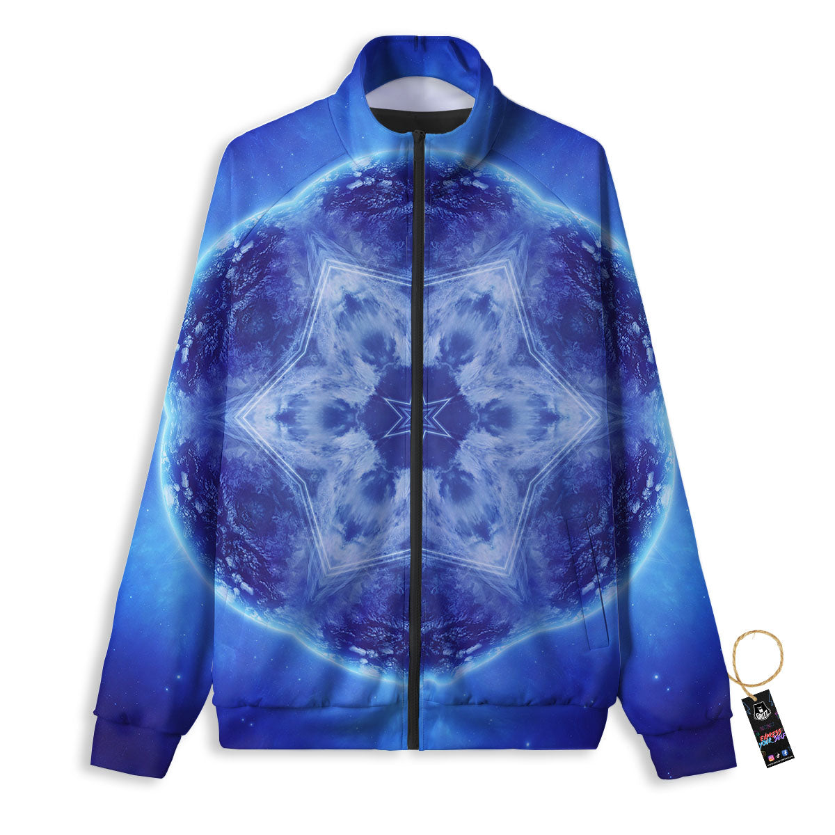 Blue Fractal Kaleidoscope Print Track Jacket-grizzshop