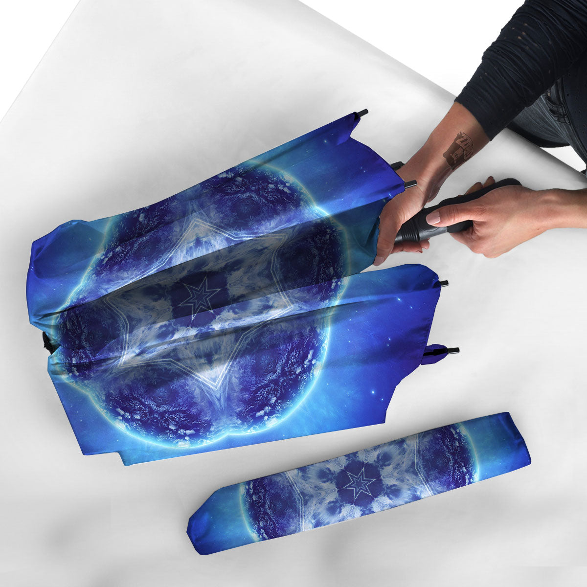 Blue Fractal Kaleidoscope Print Umbrella-grizzshop