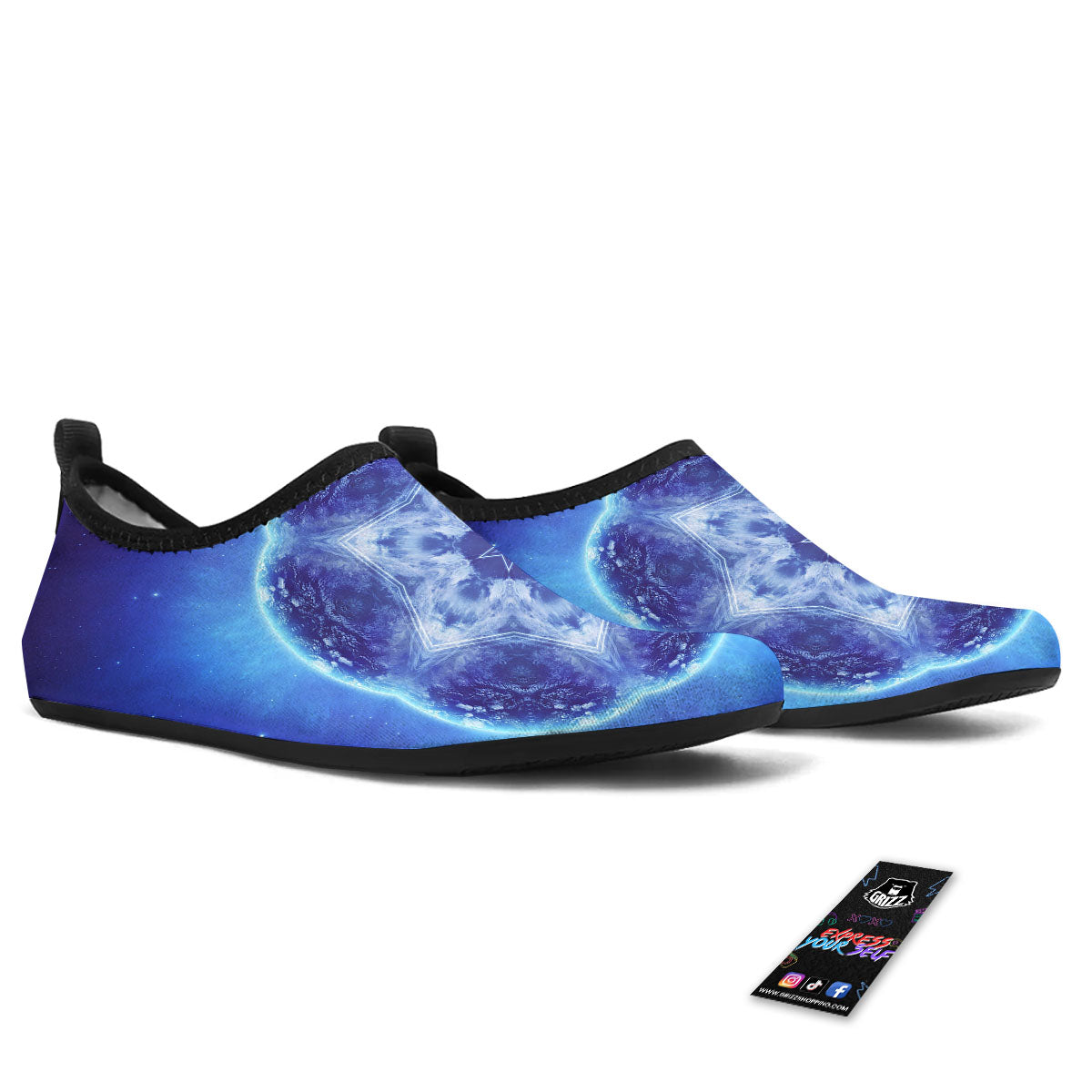Blue Fractal Kaleidoscope Print Water Shoes-grizzshop