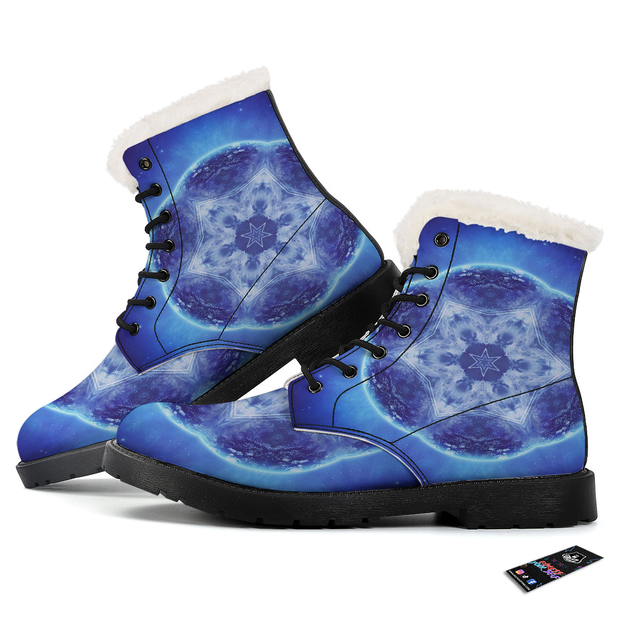 Blue Fractal Kaleidoscope Print Winter Boots-grizzshop