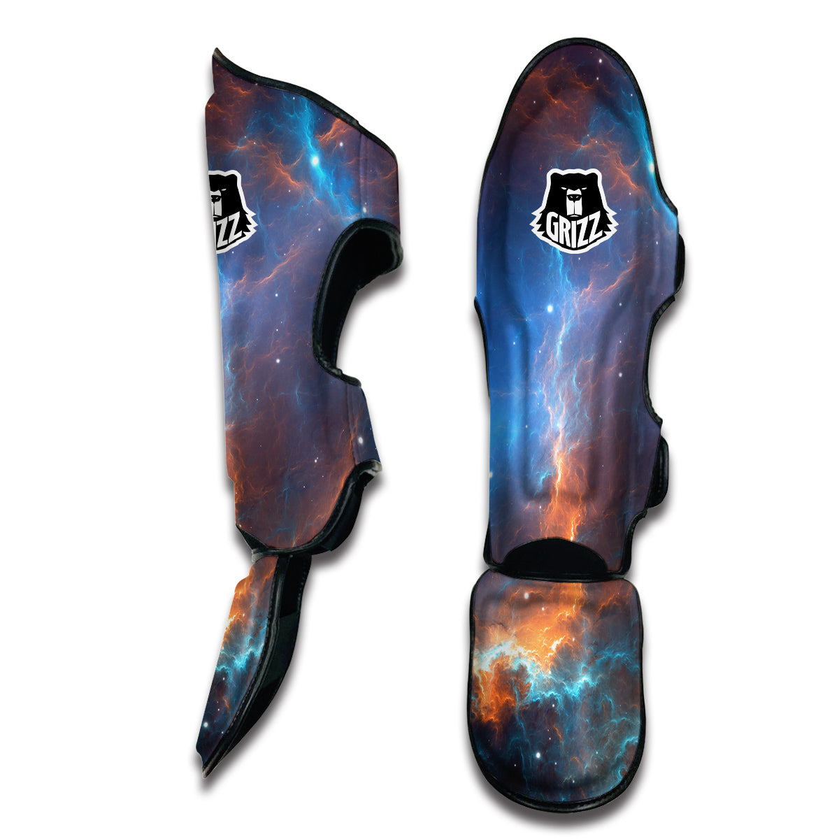 Blue Geomagnetic Storm Galaxy Space Print Muay Thai Shin Guards-grizzshop