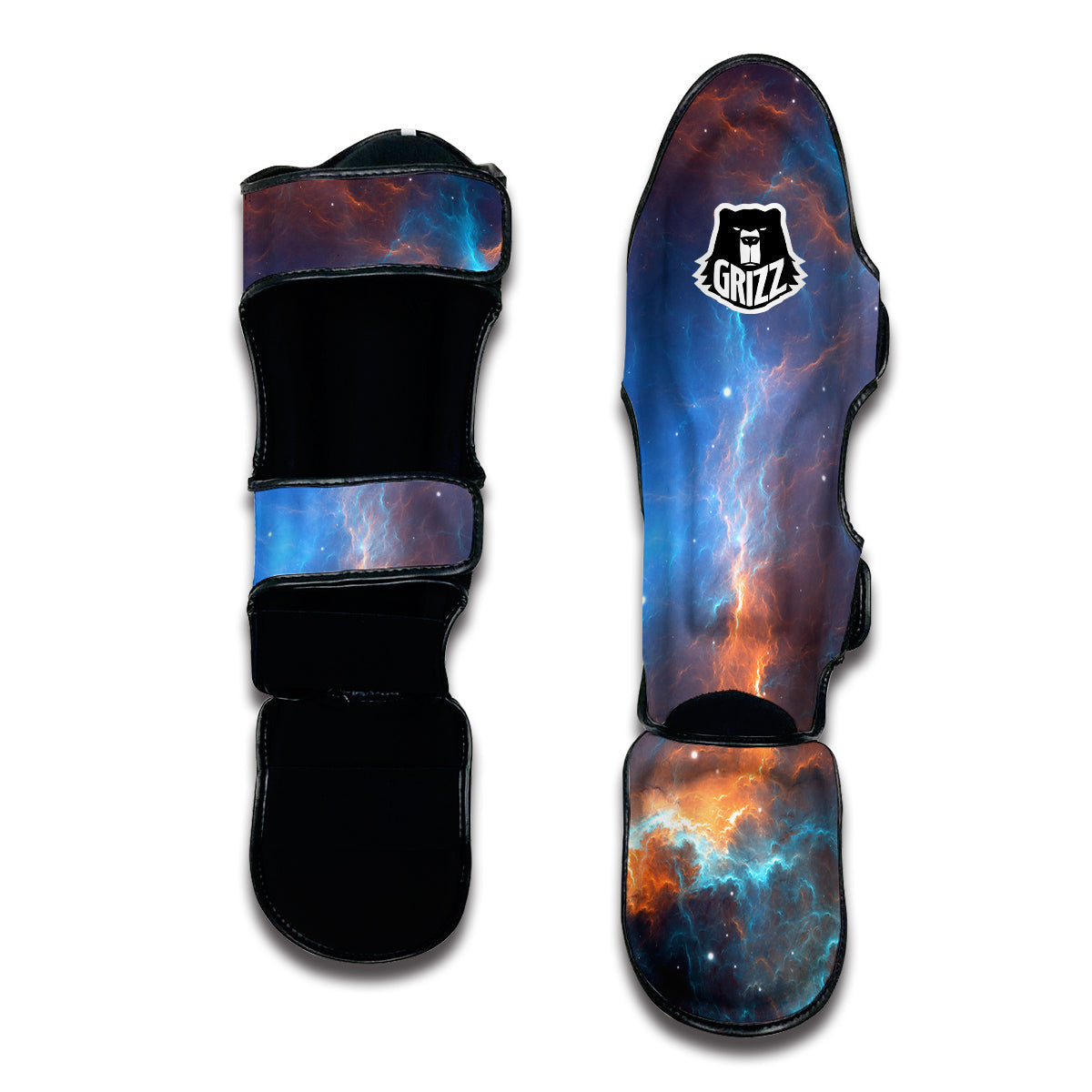 Blue Geomagnetic Storm Galaxy Space Print Muay Thai Shin Guards-grizzshop