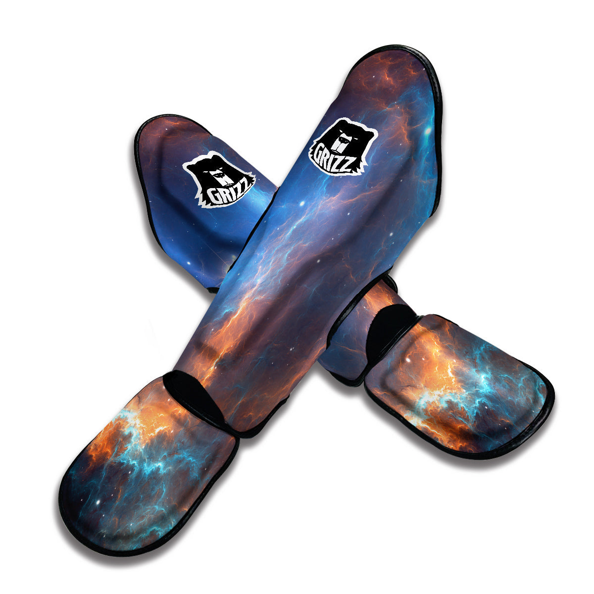 Blue Geomagnetic Storm Galaxy Space Print Muay Thai Shin Guards-grizzshop