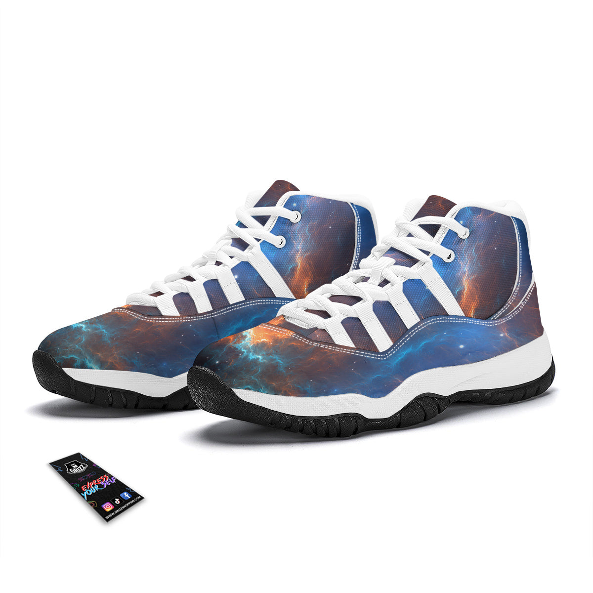 Blue Geomagnetic Storm Galaxy Space Print White Bball Shoes-grizzshop