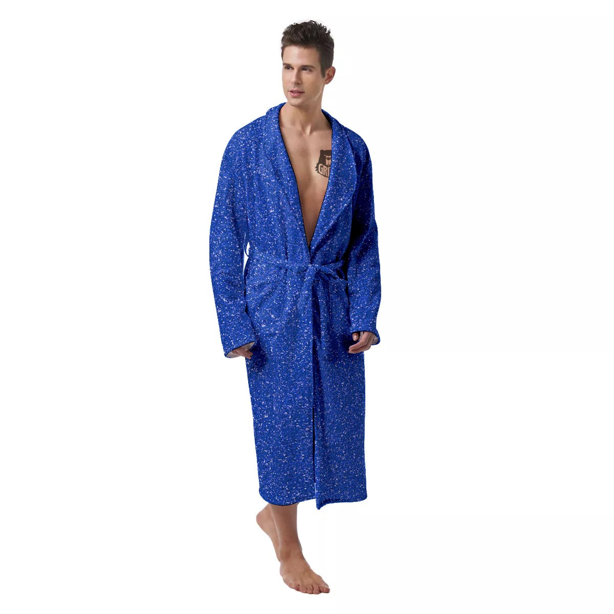Blue Glitter Artwork Print Men's Robe-grizzshop