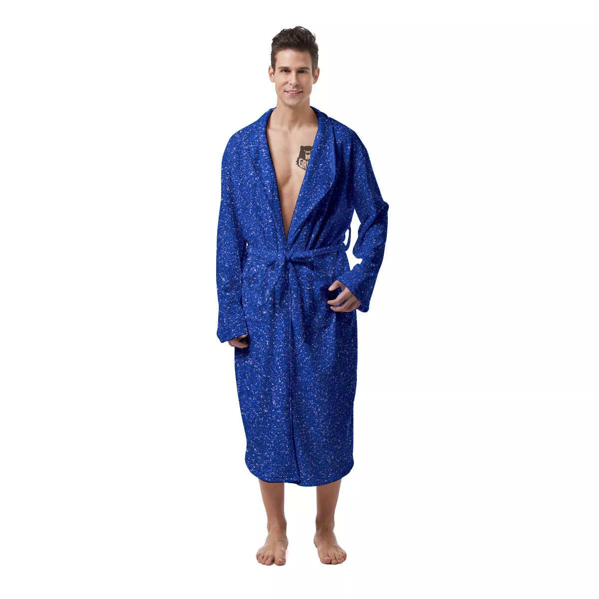 Blue Glitter Artwork Print Men's Robe-grizzshop