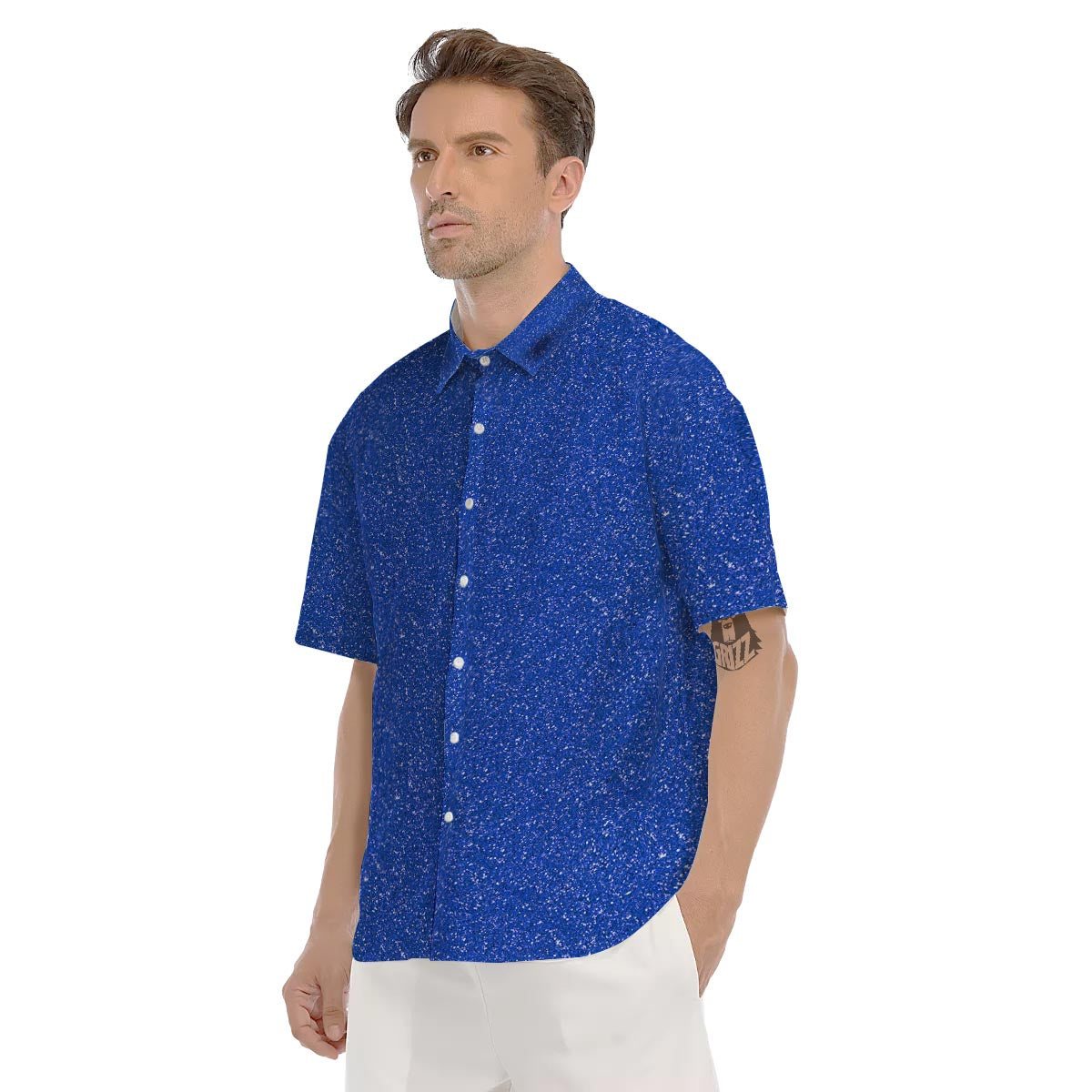 Blue Glitter Artwork Print Men's Short Sleeve Shirts-grizzshop