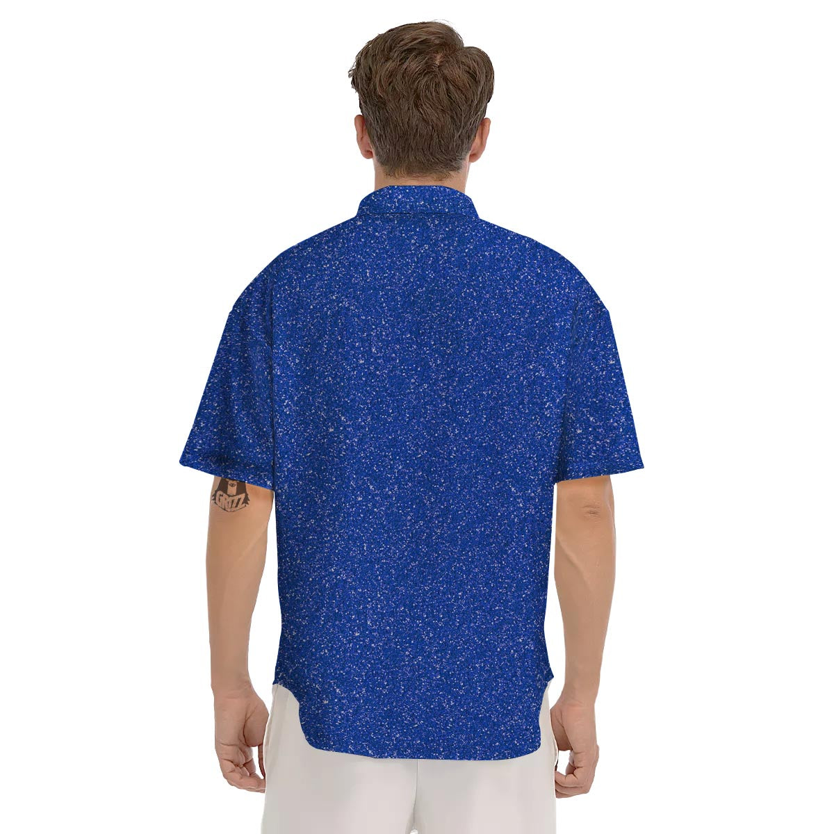 Blue Glitter Artwork Print Men's Short Sleeve Shirts-grizzshop