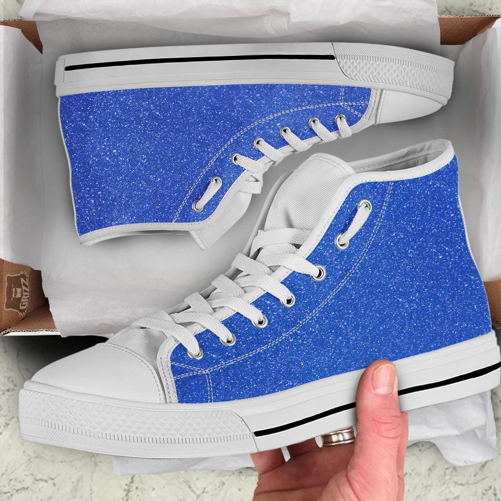 Blue Glitter Artwork Print White High Top Shoes-grizzshop