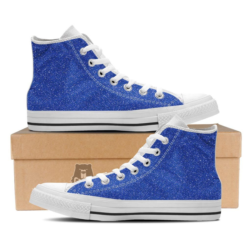 Blue Glitter Artwork Print White High Top Shoes-grizzshop