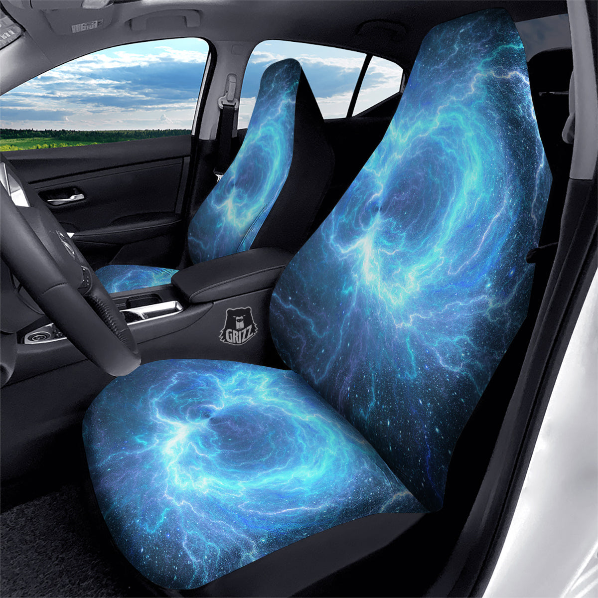 Blue Glowing Giant Lightning In Space Print Car Seat Covers-grizzshop