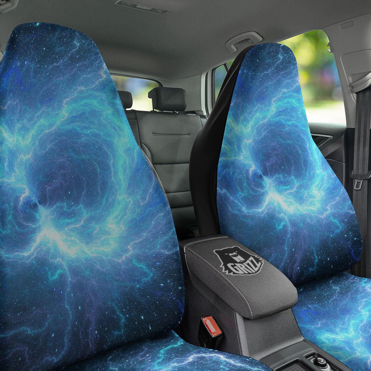 Blue Glowing Giant Lightning In Space Print Car Seat Covers-grizzshop