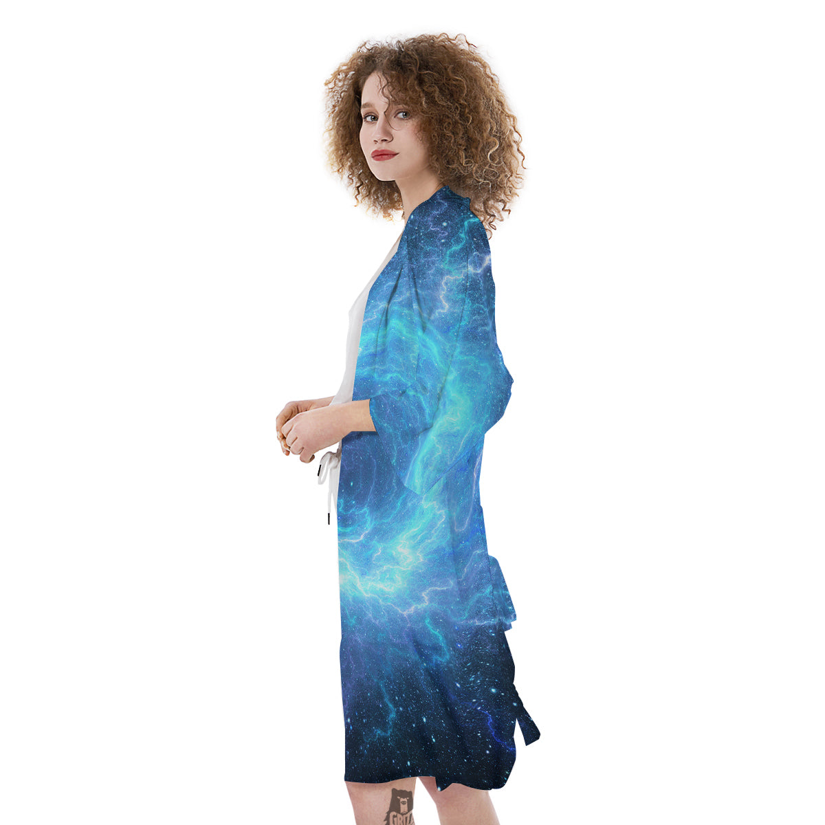 Blue Glowing Giant Lightning In Space Print Kimono-grizzshop