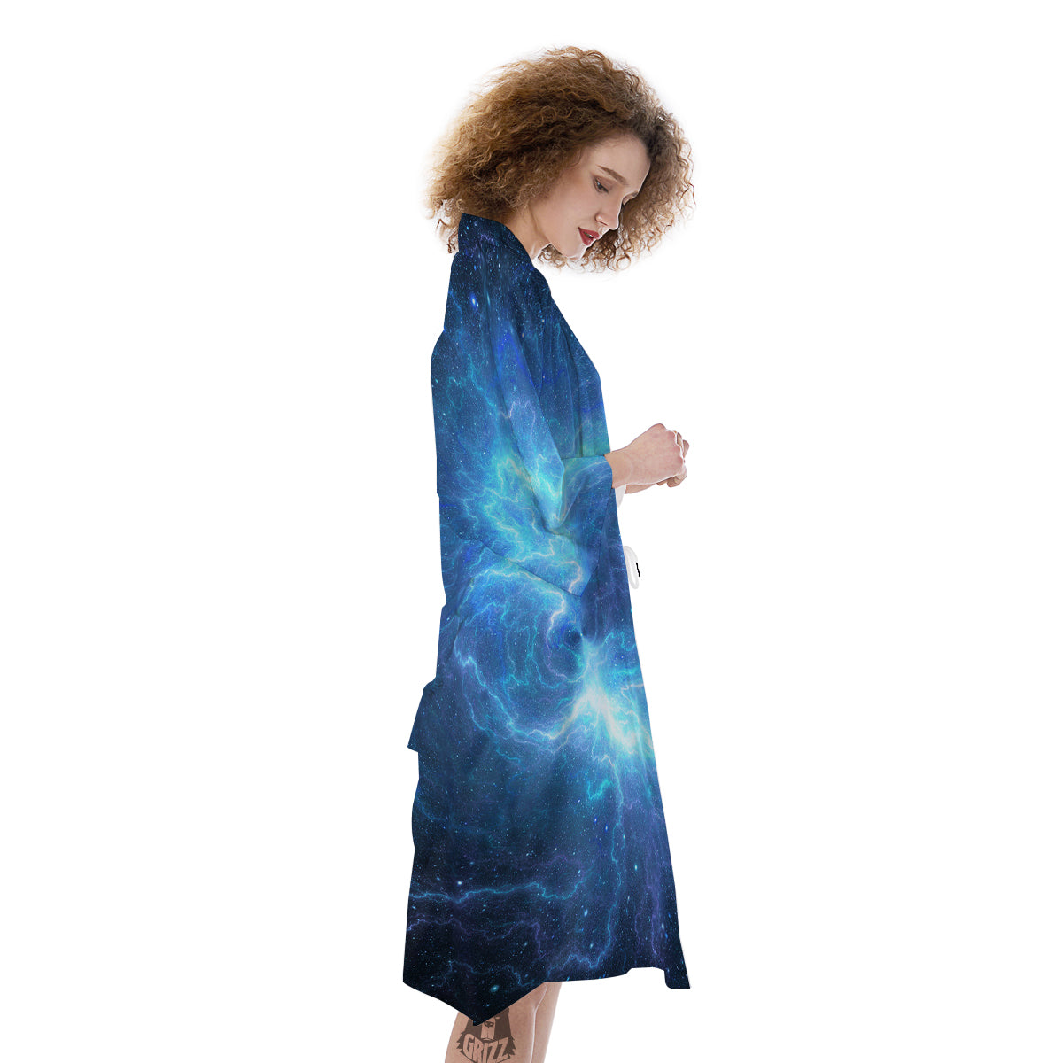 Blue Glowing Giant Lightning In Space Print Kimono-grizzshop