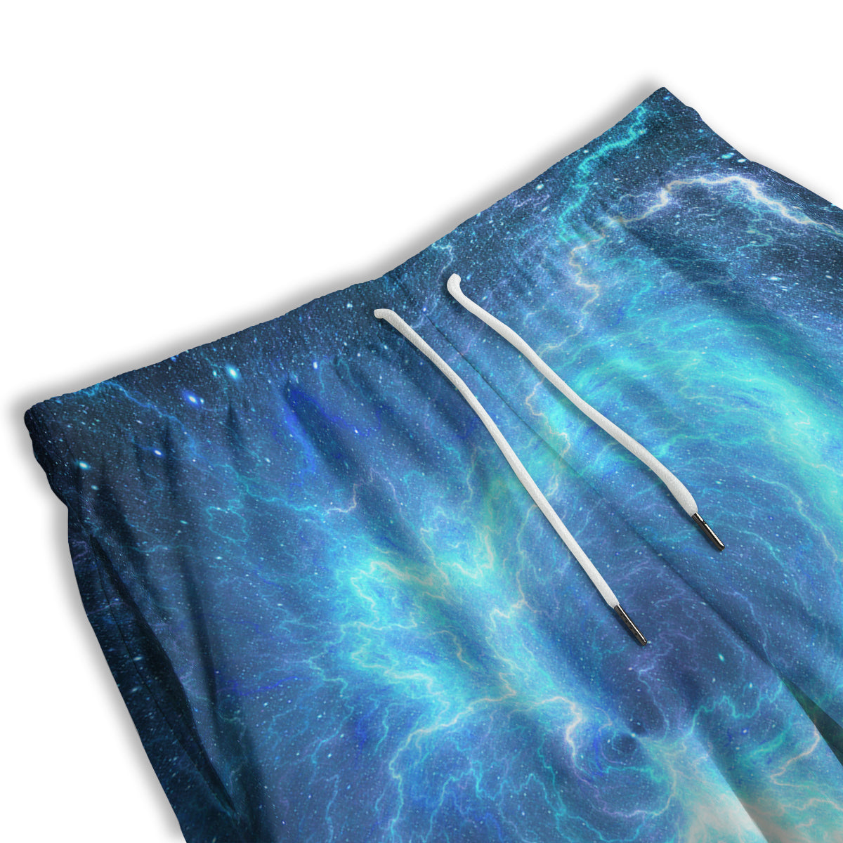 Blue Glowing Giant Lightning In Space Print Men's Athletic Shorts