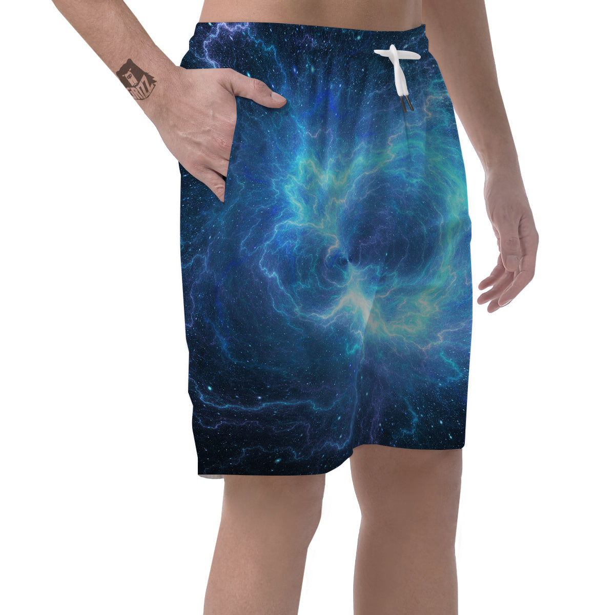 Blue Glowing Giant Lightning In Space Print Men's Shorts-grizzshop