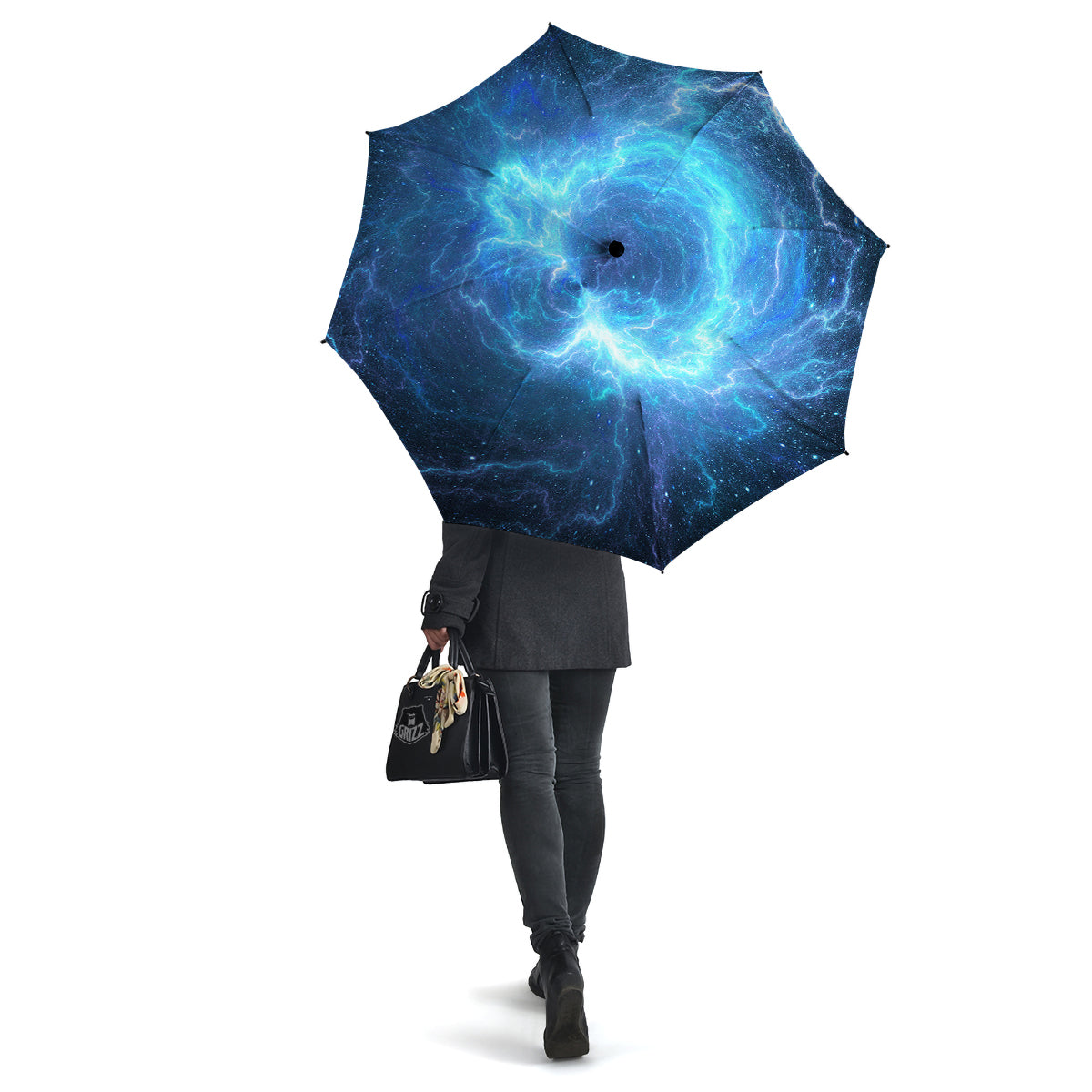 Blue Glowing Giant Lightning In Space Print Umbrella-grizzshop