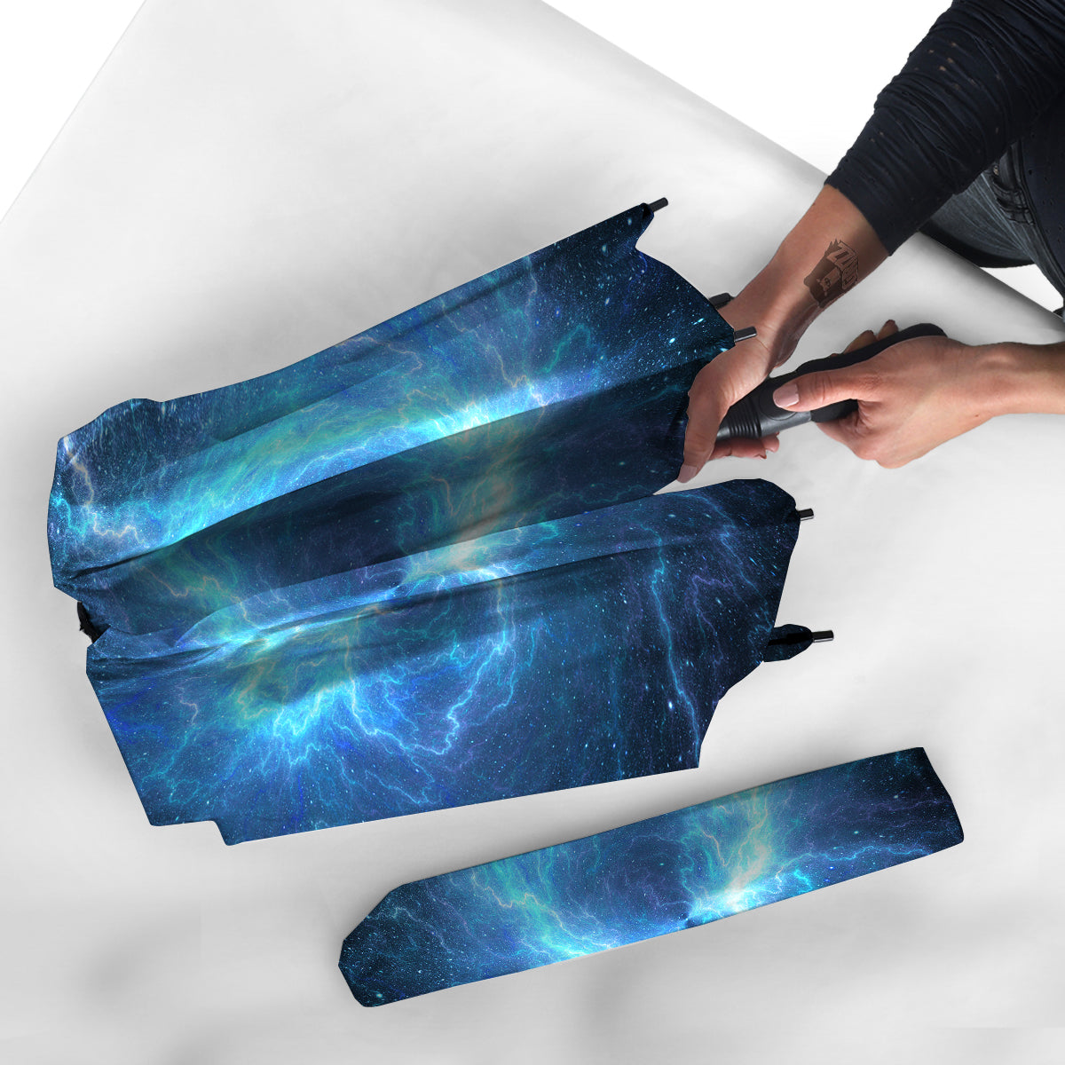 Blue Glowing Giant Lightning In Space Print Umbrella-grizzshop