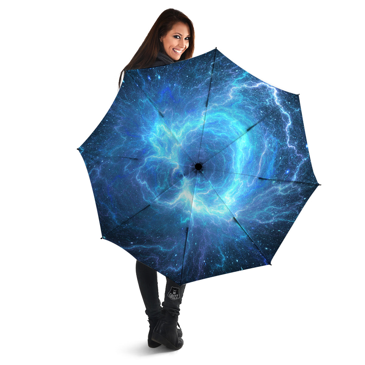 Blue Glowing Giant Lightning In Space Print Umbrella-grizzshop