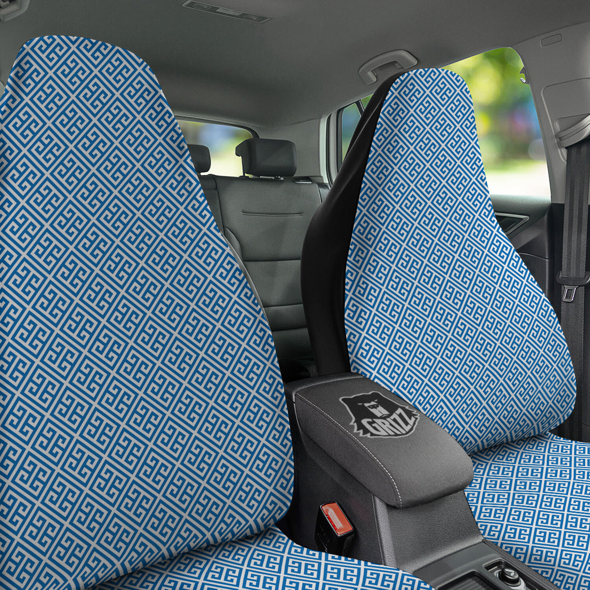 Blue Greek Key Print Pattern Car Seat Covers-grizzshop