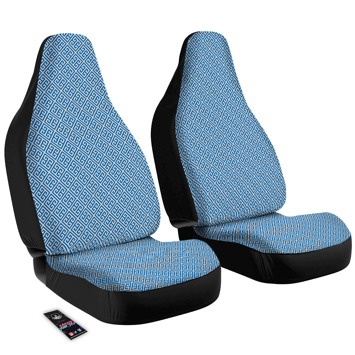 Blue Greek Key Print Pattern Car Seat Covers-grizzshop