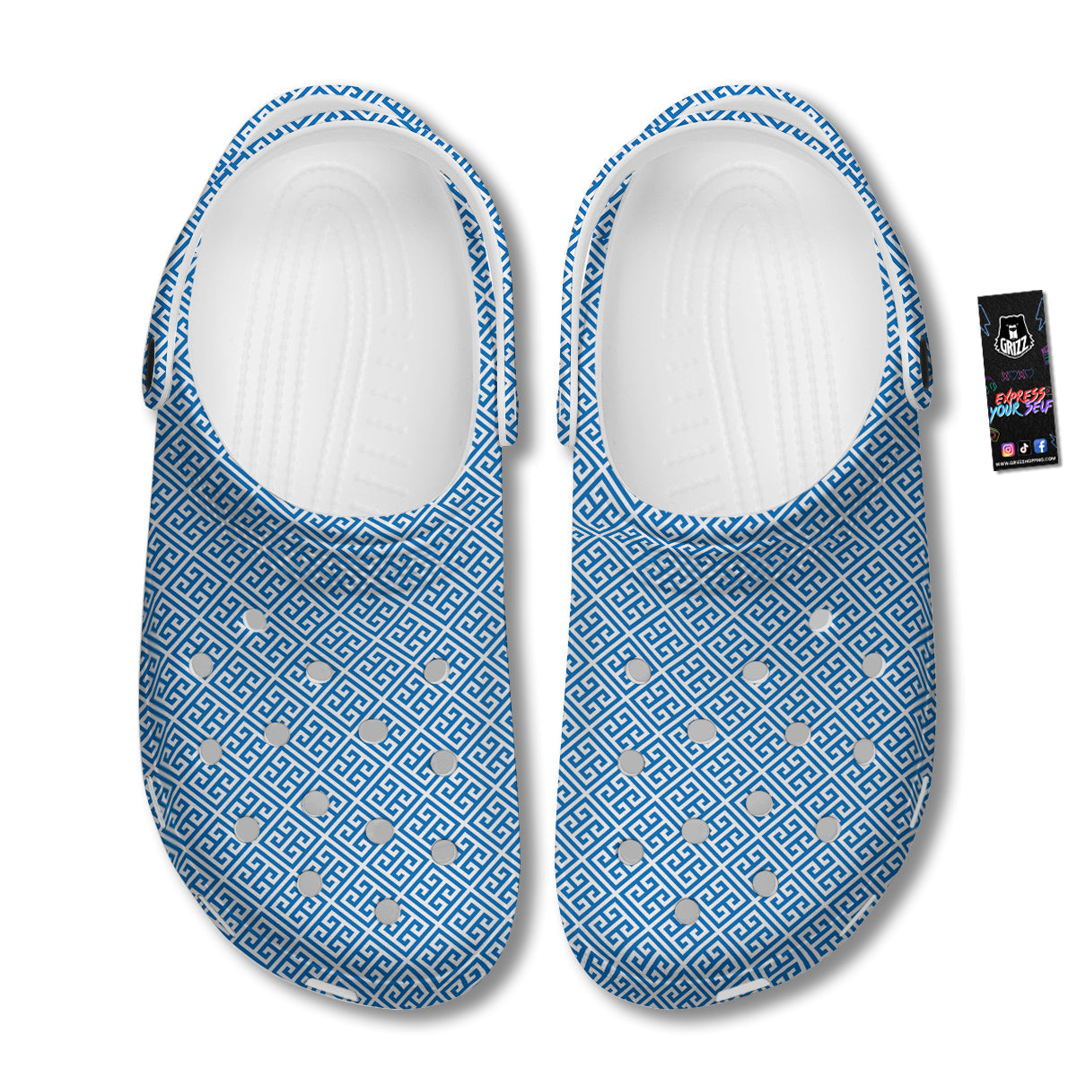 Blue Greek Key Print Pattern Clog-grizzshop