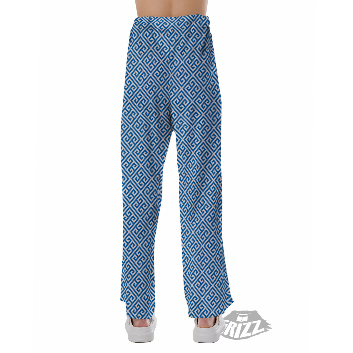Blue Greek Key Print Pattern Pajama Pants-grizzshop