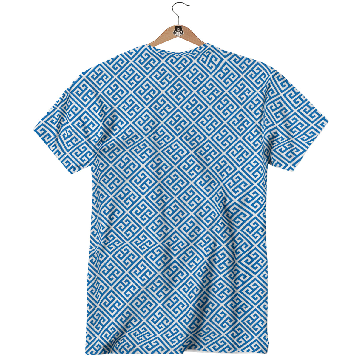 Blue Greek Key Print Pattern T-Shirt-grizzshop