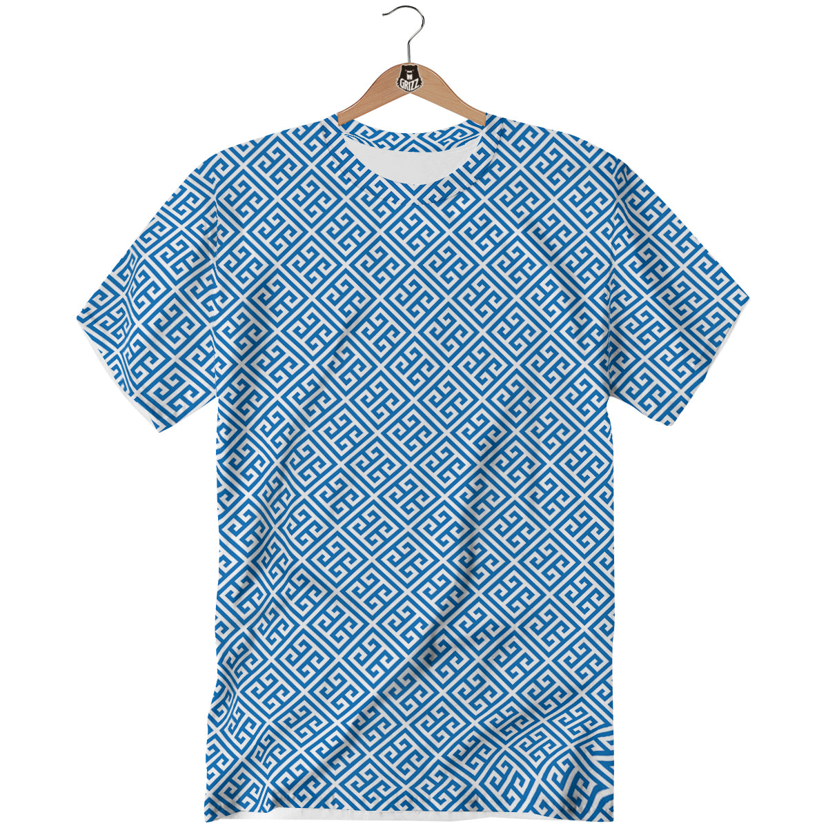 Blue Greek Key Print Pattern T-Shirt-grizzshop