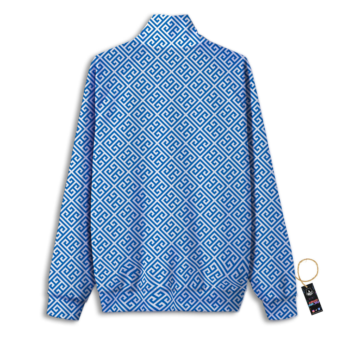 Blue Greek Key Print Pattern Track Jacket-grizzshop
