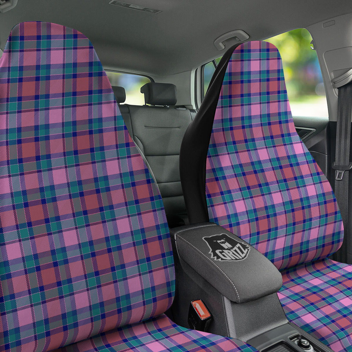 Blue Green And Pink Tartan Print Pattern Car Seat Covers-grizzshop